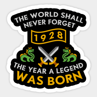 1928 The Year A Legend Was Born Dragons and Swords Design (Light) Sticker